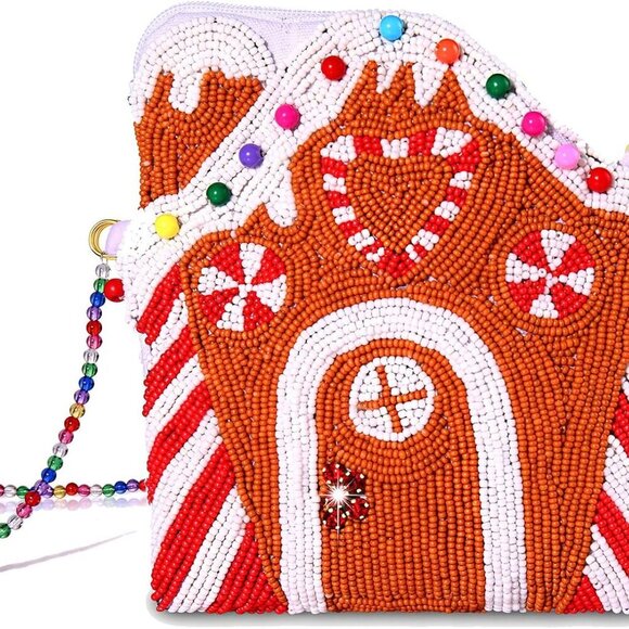 Christmas Purse Crossbody Bag for Women Beaded Christmas Tree Reindeer Boot Shou - Picture 1 of 6